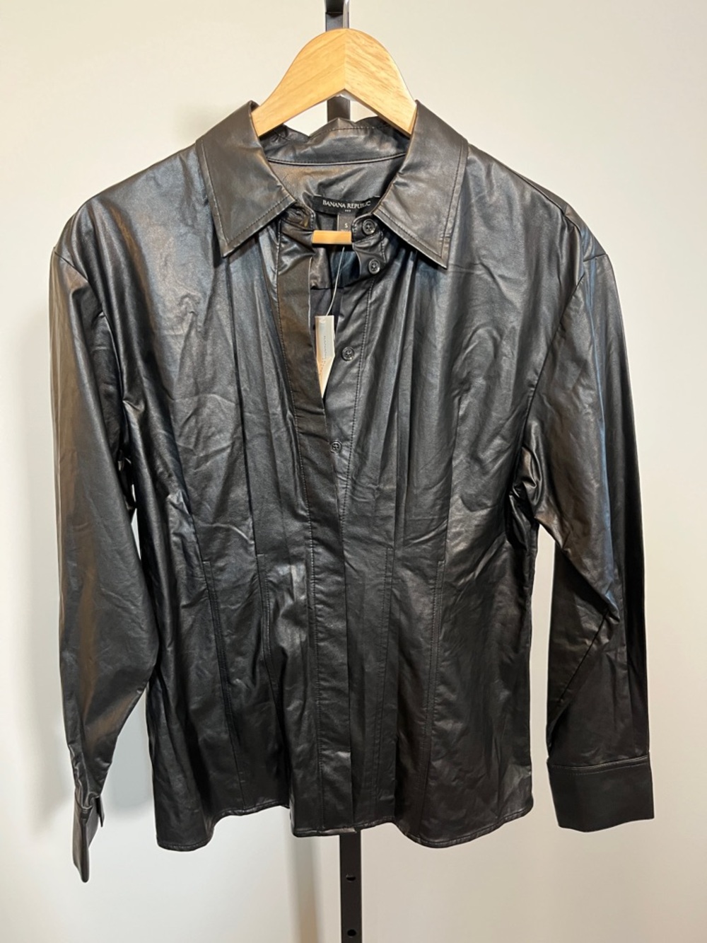 Banana Republic Black Faux Leather Button-Front Shirt